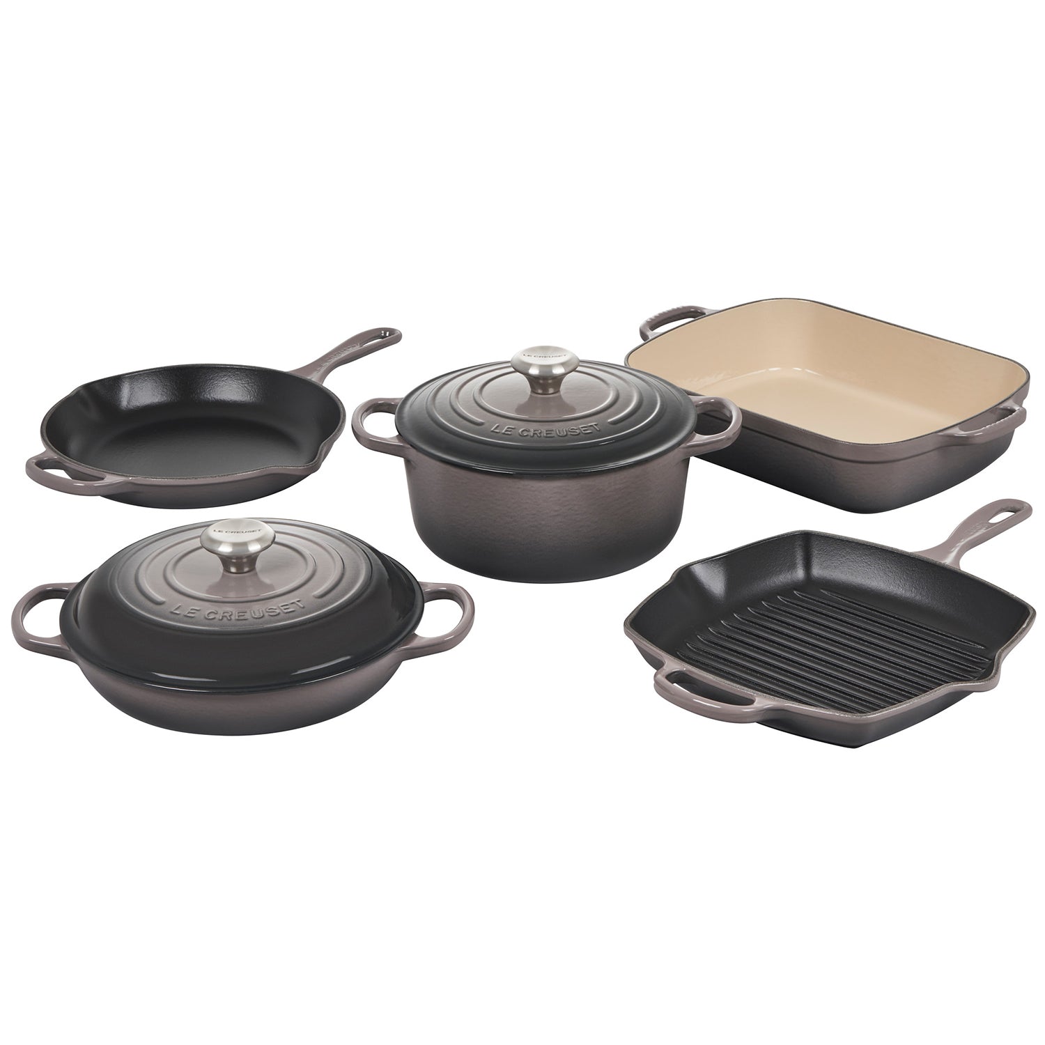 7 PC Enameled Cast Iron Cookware Set - White